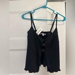Black Strappy Tank with Ring Detail